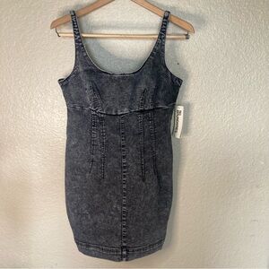Acid Wash Gray Denim Black Dress Women’s Size 8/10 New Zip Up Stretchy